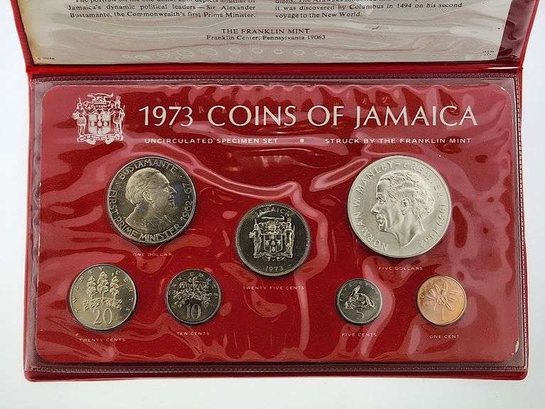 1973 Coins Of Jamaica UNC Specimen Set, Franklin Mint