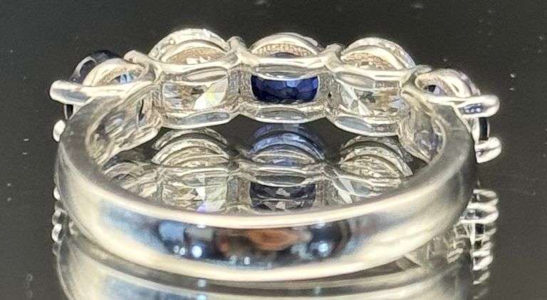 1.80CT LAB SAPPHIRE & 1.05CT LAB DIAMOND 5-STONE RING