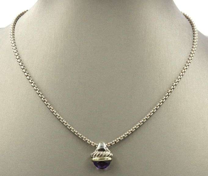 David Yurman 2 tone Acorn amethyst necklace