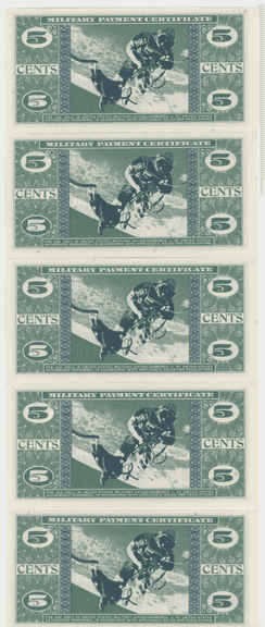 5 Gem CU 5c Military Payment Certificates in sequence (Series 681)