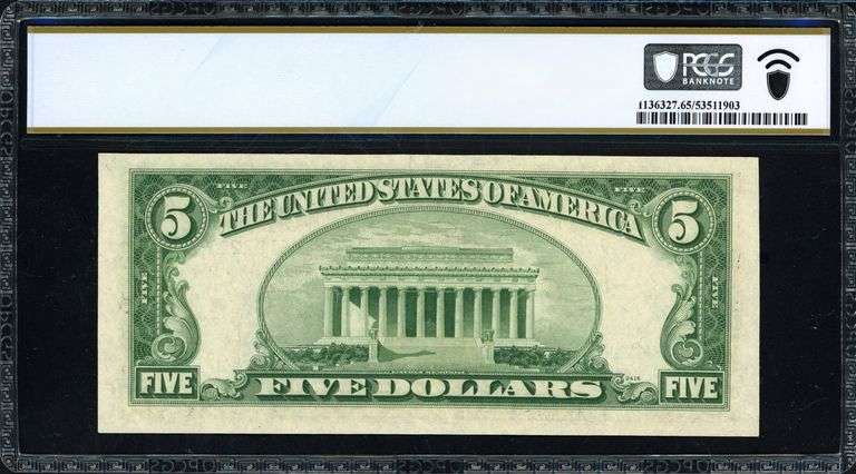 1953A $5 Silver Certificate – Priest / Anderson PCGS Gem Uncirculated 65 PPQ Fr. 1656 (EA Block)