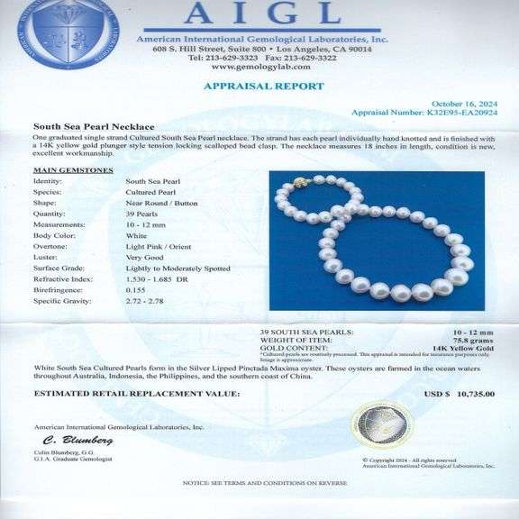14K YELLOW GOLD MMMM WHITE SOUTH SEA PEARL NECKLACE WITH CLASP 10MM TO 12MM