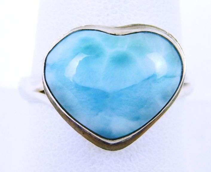 Sterling Silver Larimar Heart Ring, 8.75