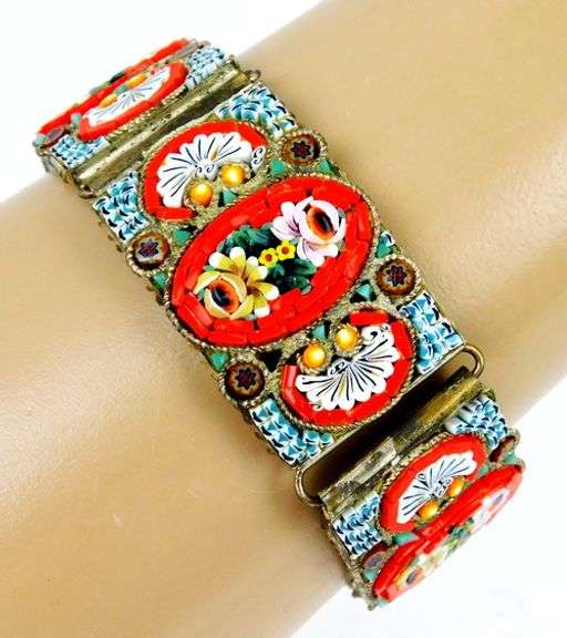 Vintage Italian Micro Mosaic Wide Bracelet