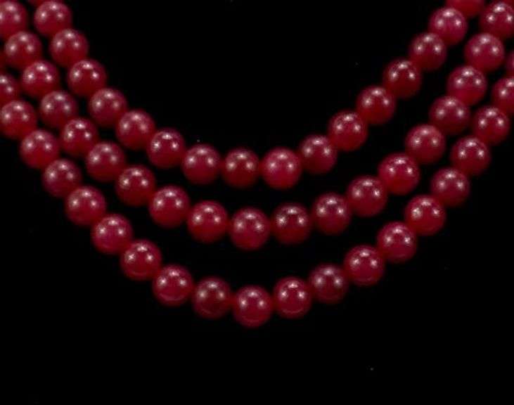 Beautiful 871 Cttw. Mined From The Earth 3 Strand Natural Red Ruby Necklace.