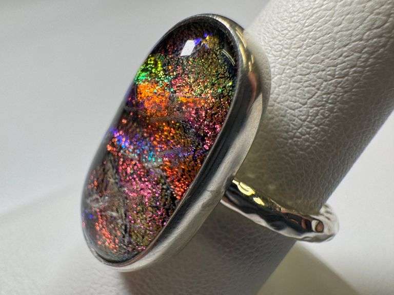 Sterling Silver 925 One of a Kind Dichroic Glass Ring Size 8.25