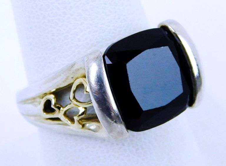 Vintage Sterling & 14K Gold Black Onyx Ring, 7.5
