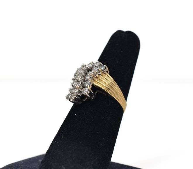 Stunning 14K Yellow Gold Approx. 0.75CTW Waterfall Diamond Cluster Ring