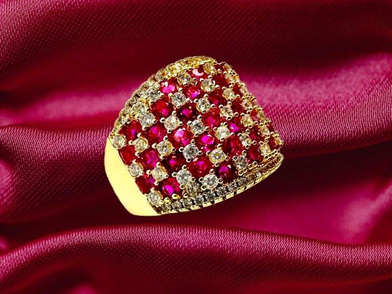 14 Kt Yellow Gold Plate 5.75 Cttw Simulated Diamond Ruby Ruby Ring