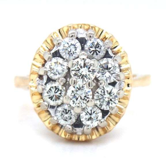 Vintage 14kt Yellow gold 2.25ctw diamond cluster ring