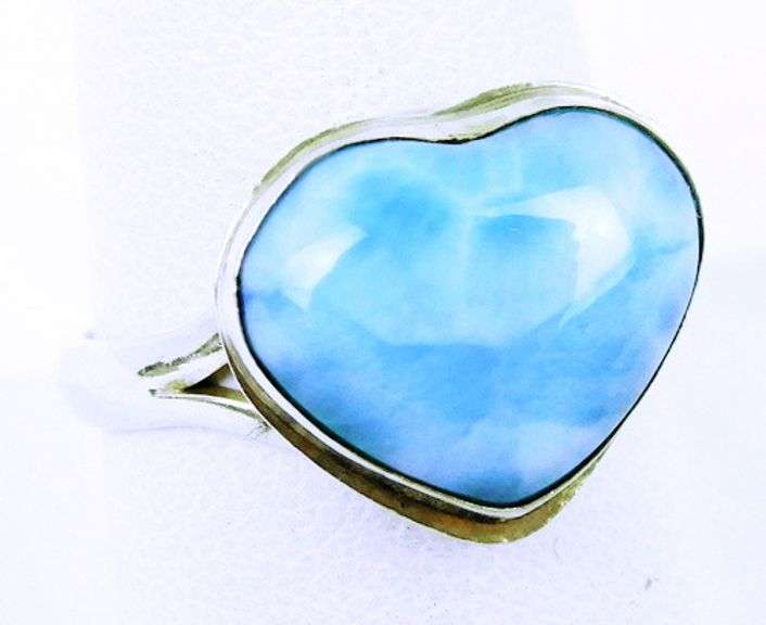 Sterling Silver Larimar Heart Ring, 8.75