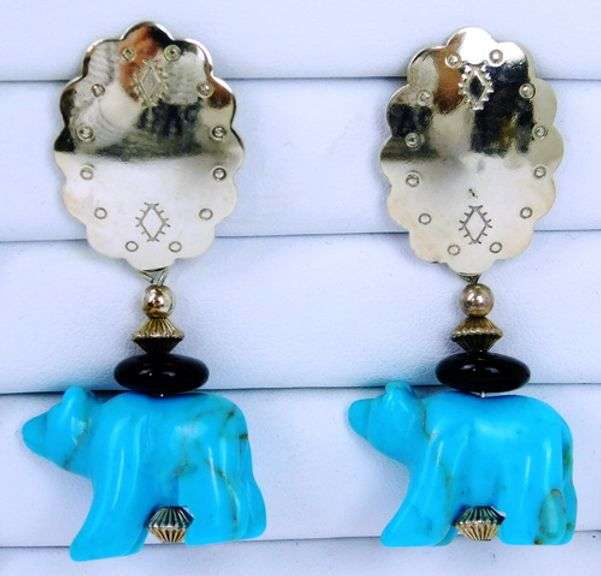 Carolyn Pollack Sterling Turquoise Fetish Cub Earrings