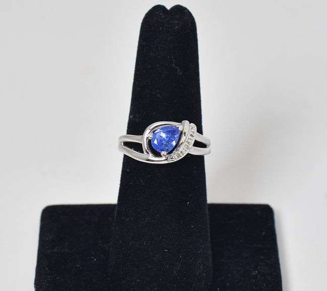 Sterling Silver Sapphire Gemstone ring with Diamond Accents