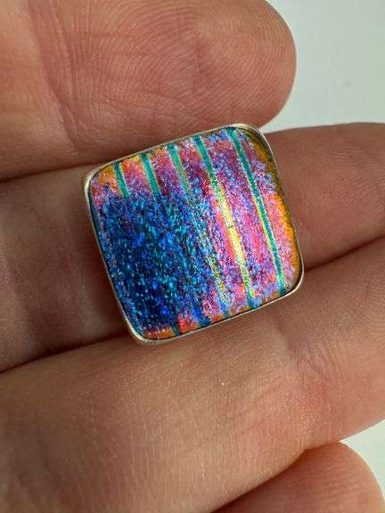 Sterling Silver 925 One of a Kind Dichroic Glass Ring Size 8