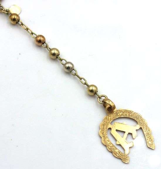 14kt Tri color gold Rosary necklace with A initial