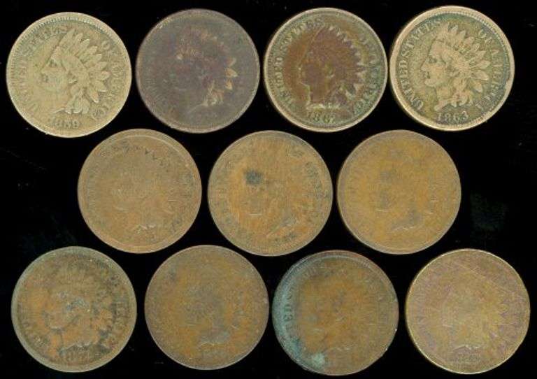 11 Different Indian Head Cents: 1859-1979