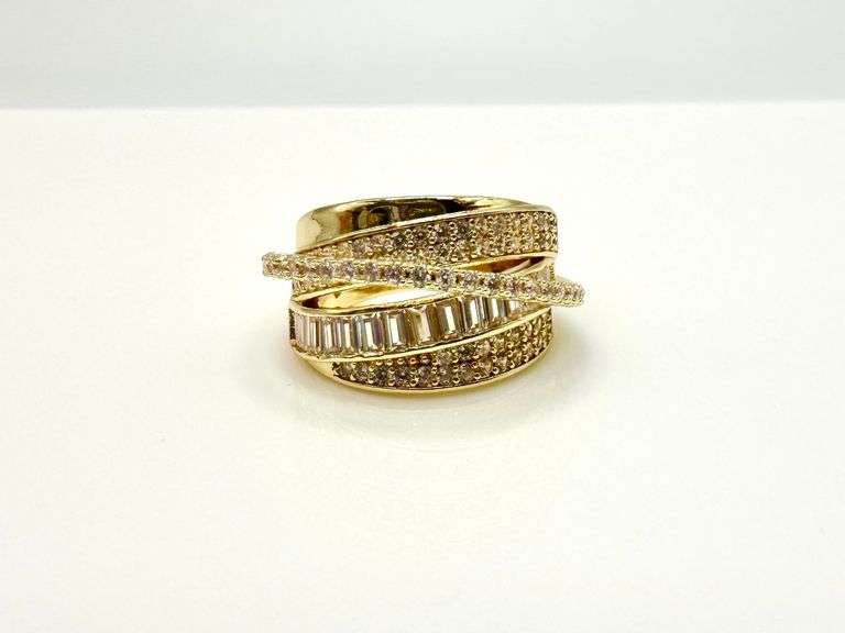 Sparkling 14 K Yellow Gold Plate  CZ Single Band Trendy Stack Look Ring