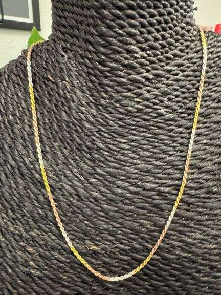 Sterling Silver Diamond-Cut Tri-Color Rope Chain 1.7mm 925 Gold Plated Necklace 18"