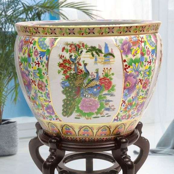Satsuma Style Porcelain Fishbowl Planter
