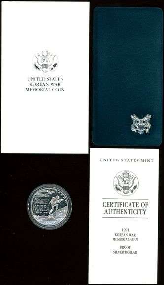 1991 Korean War Proof Commemorative Silver Dollar w/Box and CoA