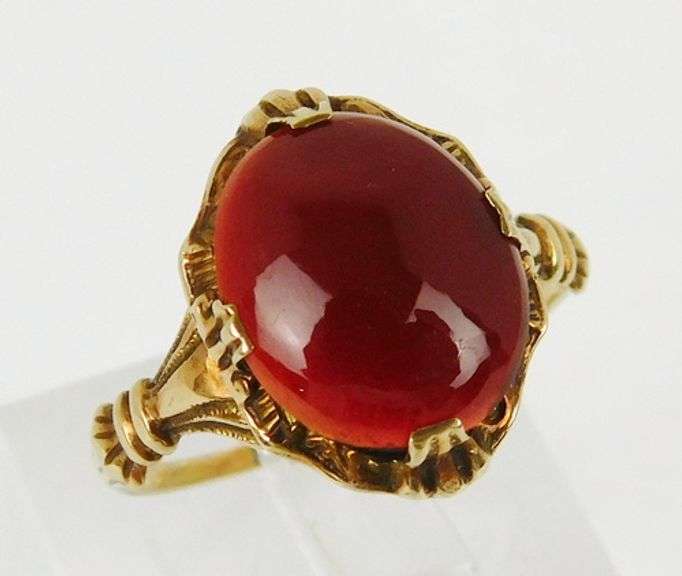 Antique 10K Gold Carnelian Ring, Size 7.5