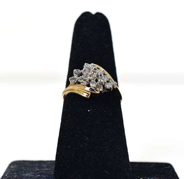Dazzling 14K Yellow Gold Waterfall Cluster Diamond Ring