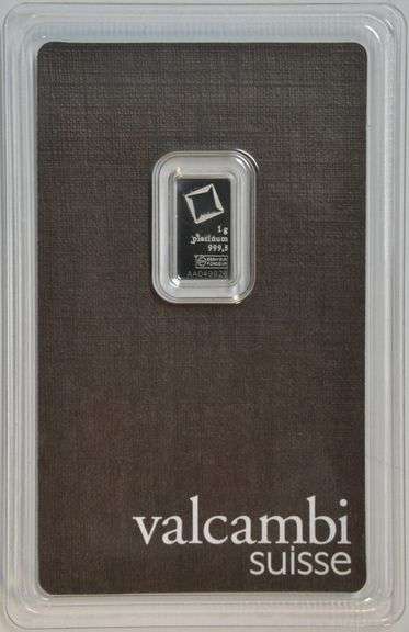 Pure .9999 fine Platinum 1 gram Valcambi bar in card with unique serial number