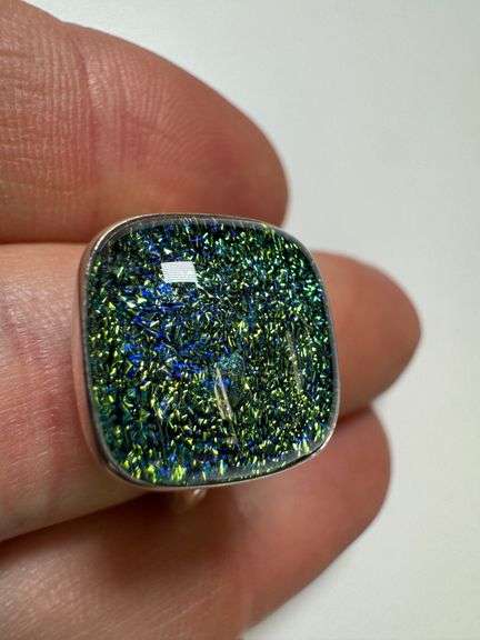 Sterling Silver 925 One of a Kind Dichroic Glass Ring Size 9