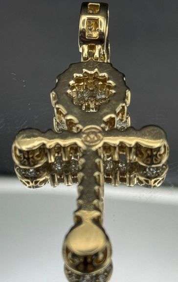 14K YELLOW GOLD 3.50CTW NATURAL DIAMOND ANKH CROSS PENDANT
