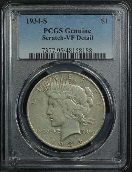 1934-S Peace Silver Dollar PCGS Genuine Scratch VF Detail