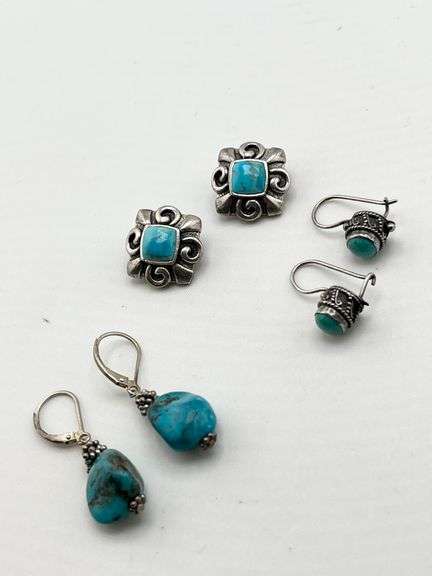 Vintage 925 Sterling Silver Turquoise Earrings Lot