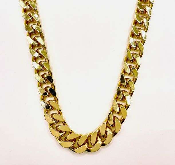 Classic 14 Kt Yellow Gold Plate 112 Gram Cuban Curb Chain Link Necklace.