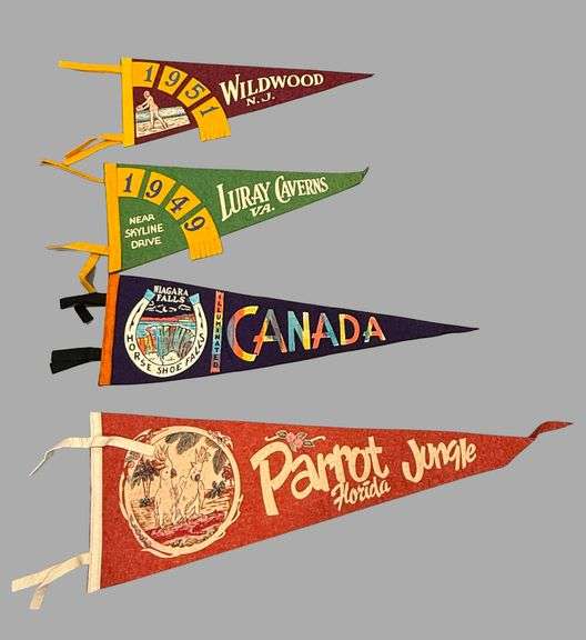 5 collectable Vintage Pennant , 17",17", 21", 26" long