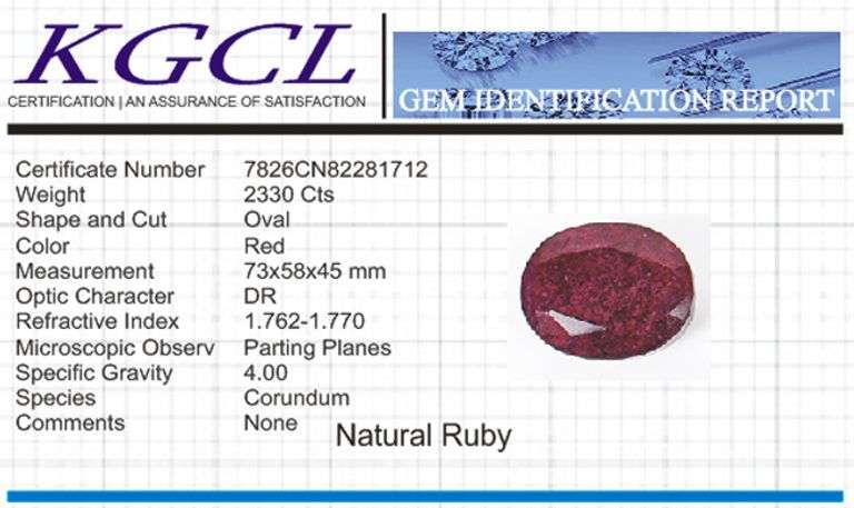Magnificent Certified 2520 Ct Natural Red Ruby Solitaire
