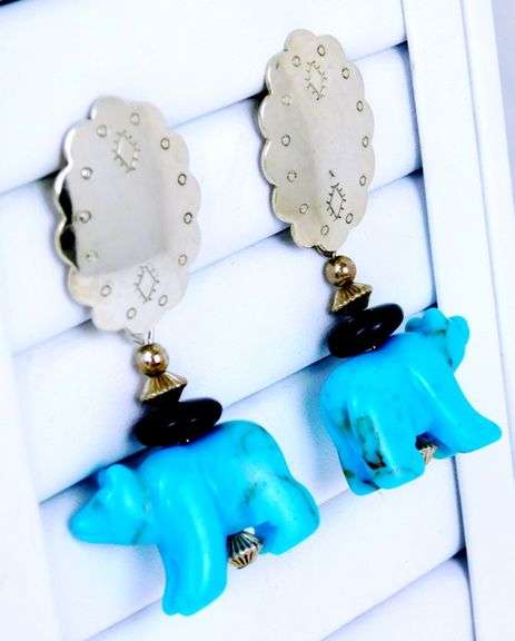 Carolyn Pollack Sterling Turquoise Fetish Cub Earrings