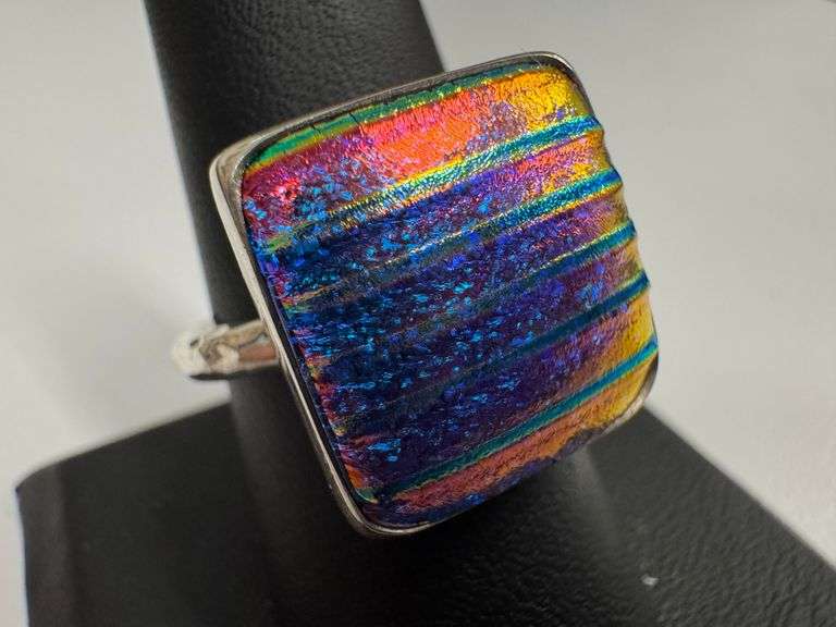 Sterling Silver 925 One of a Kind Dichroic Glass Ring Size 8