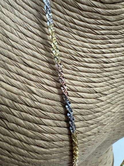 Gold Plated Sterling Silver Popcorn Roc Chain 2.6mm 925 Tri-Color Criss Cross Necklace 22"