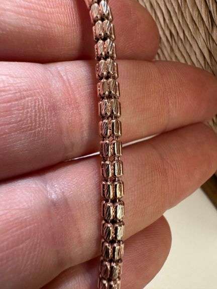 Sterling Silver 2-Tone Rose Gold Plated Diamond-Cut Bead Tube Chain 4mm 925 Italy 18"