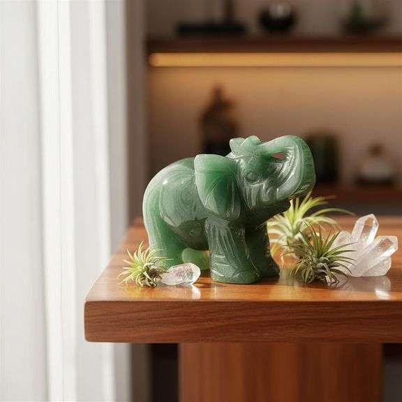Hand Carved Green Jade Elephant Natural Stone