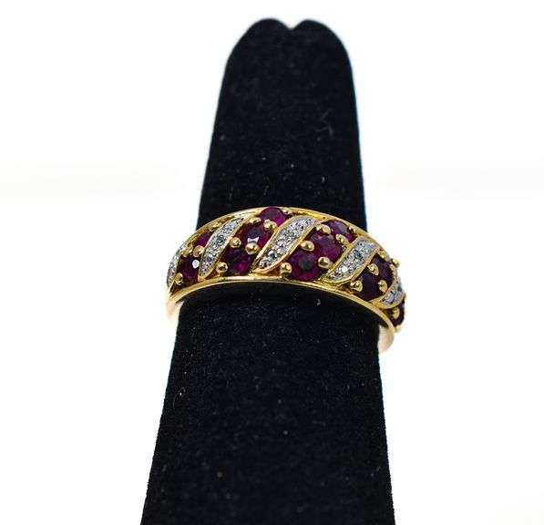 Sparkling 14K Yellow Gold Ruby Gemstone Ring with Diamond Accents