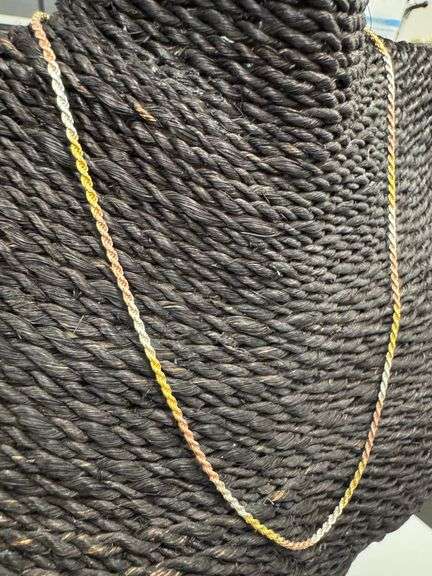 Sterling Silver Diamond-Cut Tri-Color Rope Chain 1.7mm 925 Gold Plated Necklace 18"