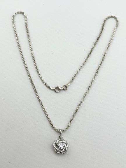 Italian 925 Sterling Silver Infinity Love Knot CZ Pendant with Rope Chain Necklace