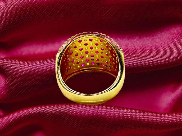 14 Kt Yellow Gold Plate 5.75 Cttw Simulated Diamond Ruby Ruby Ring