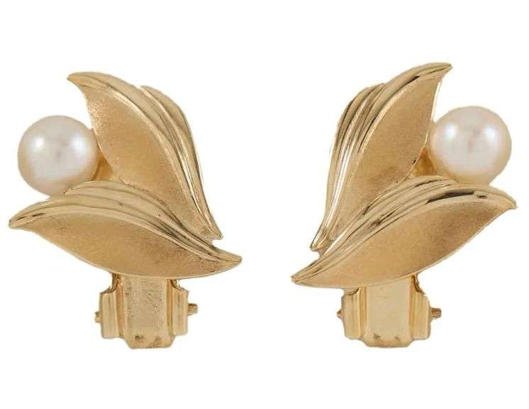 Mikimoto Pearl Leaf Clip-On Earrings in 14K