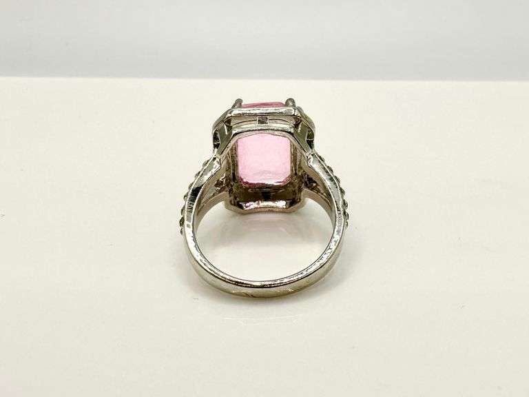 Stunning 14 kt White Gold Plate 6.75 Ct Emerald Cut Pink Kunzite Ring