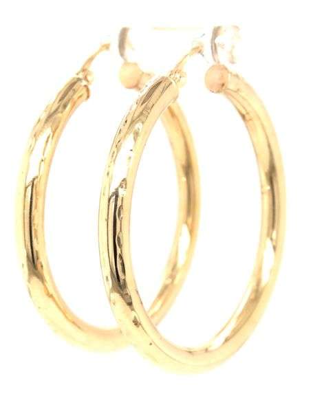 14kt Yellow gold diamond cut hoop earrings