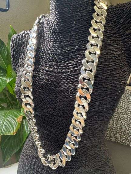 One of a Kind 23mm Solid .925 Sterling Silver Heavy Curb Chain Link Italy Necklace 30" inch