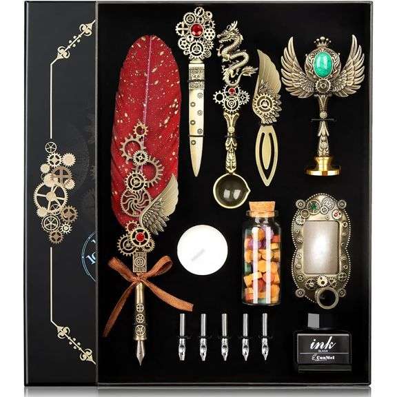 Feather Quill Pen and Wax Seal Kit