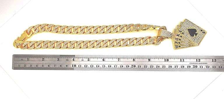 Dazzling Huge 178 Gram 14 Kt Yellow Gold Plate Royal Flush Pendant Necklace
