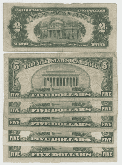 6 Assorted 1928 & 1934 Series $2 and $5 Small Size Notes in circ